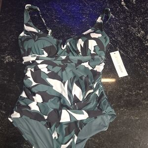 Anne Cole Green and White  One Piece Swimsuit